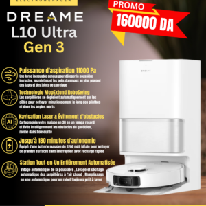 dreame L10s Ultra Gen 3 Kit Robot Aspirateur Laveur, 25000Pa, Brosse Latérale Rétractable à Levage, Système AceClean DryBoard, Auto-Nettoyage Serpillière, Séchage à l’Air Chaud, Contrôle Vocal & App