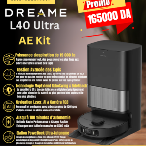 dreame L40 Ultra AE Robot Aspirateur et Serpillière Autonome, 19 000 Pa Aspiration Puissante, Nettoyage Sec-Humide, Dock Tout-en-1 Vidange Automatique, 2 Brosses Incluses