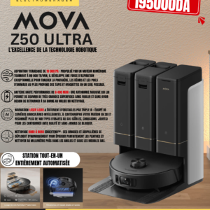 Mova Robot aspirateur Z50 Ultra avec serpillière de Type Chenille autonettoyante à 36 °C, puissante Aspiration de 19 000 Pa et détection Multiple de la saleté en Temps réel, Nero