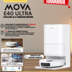 Mova E40 Ultra Robot aspirateur et Laveur à vidage Auto avec Aspiration de 19 000 Pa, Technologie de Lavage MaxiReach, Brosse latérale Anti-nœuds, Base Tout-en-Un, 75 Jours de Nettoyage Autonome